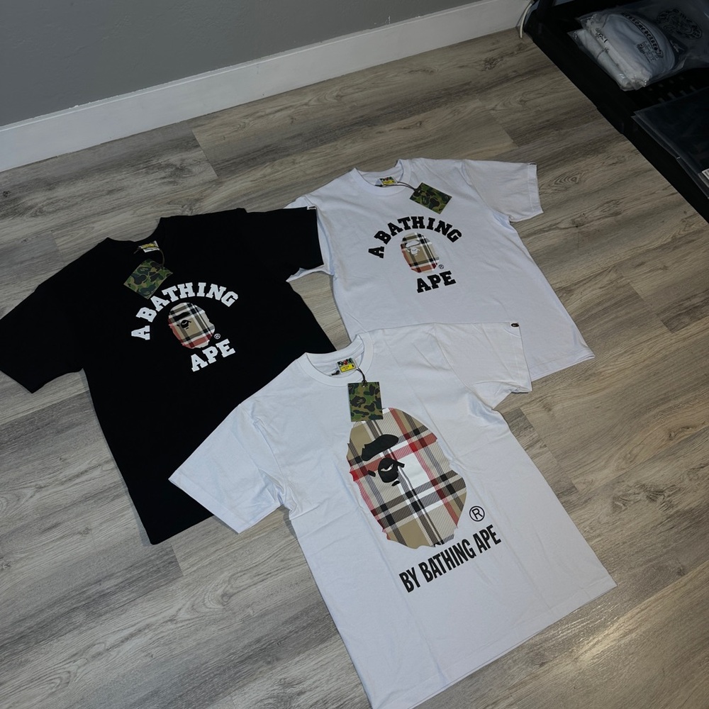Bape Tees Black and White Graphic T-Shirts